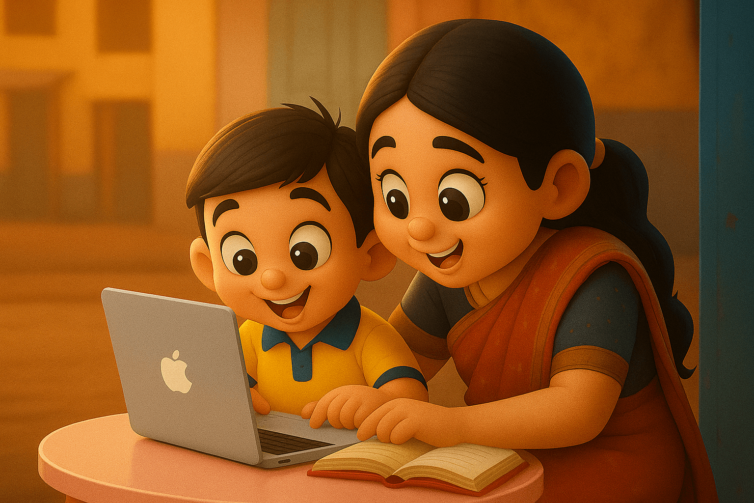 Happy students learning